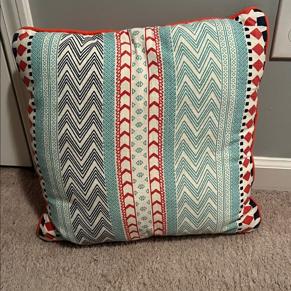Geometric Patterned Pillow with Orange Accents 16x16